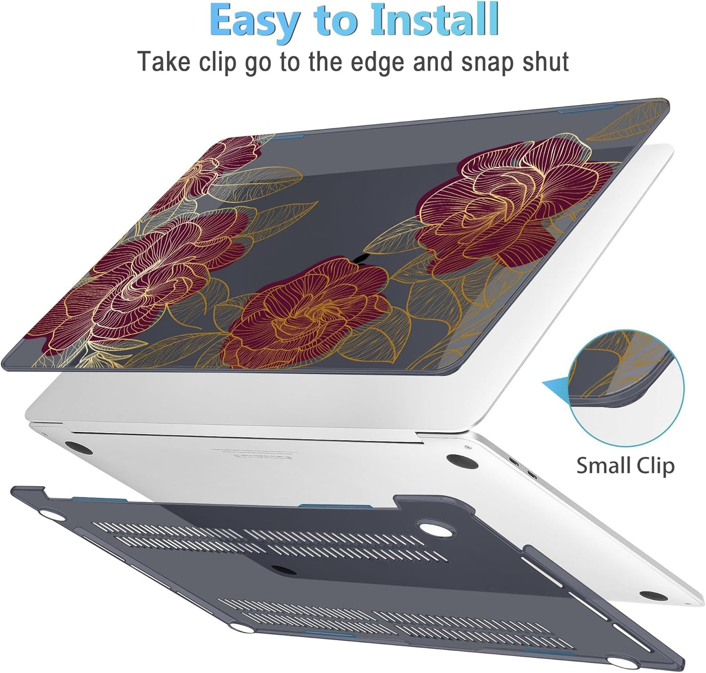 Mektron Case for MacBook Pro 16 Inch A2141 Cover 2019 Release 16" with Liquid Retina Display/Touch ID, Plastic Hard Shell with Keyboard Skin & Screen Protector & Dust Plug, A-Golden Rose