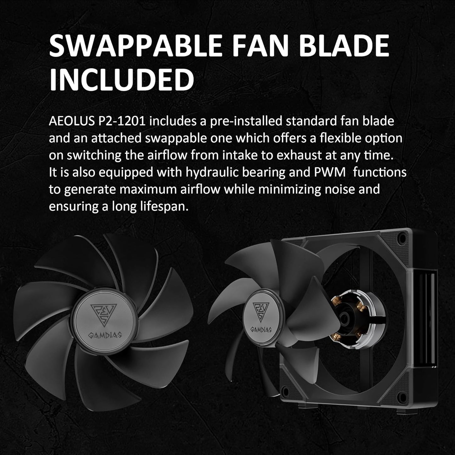 GAMDIAS 120mm ARGB PWM Case Fan, 2 Blades in 1 Fan Pack (Standard & Reverse Blades), Sync with RGB Motherboards, Easy Installation & Cable Management w/Cabless Daisy Chain Design