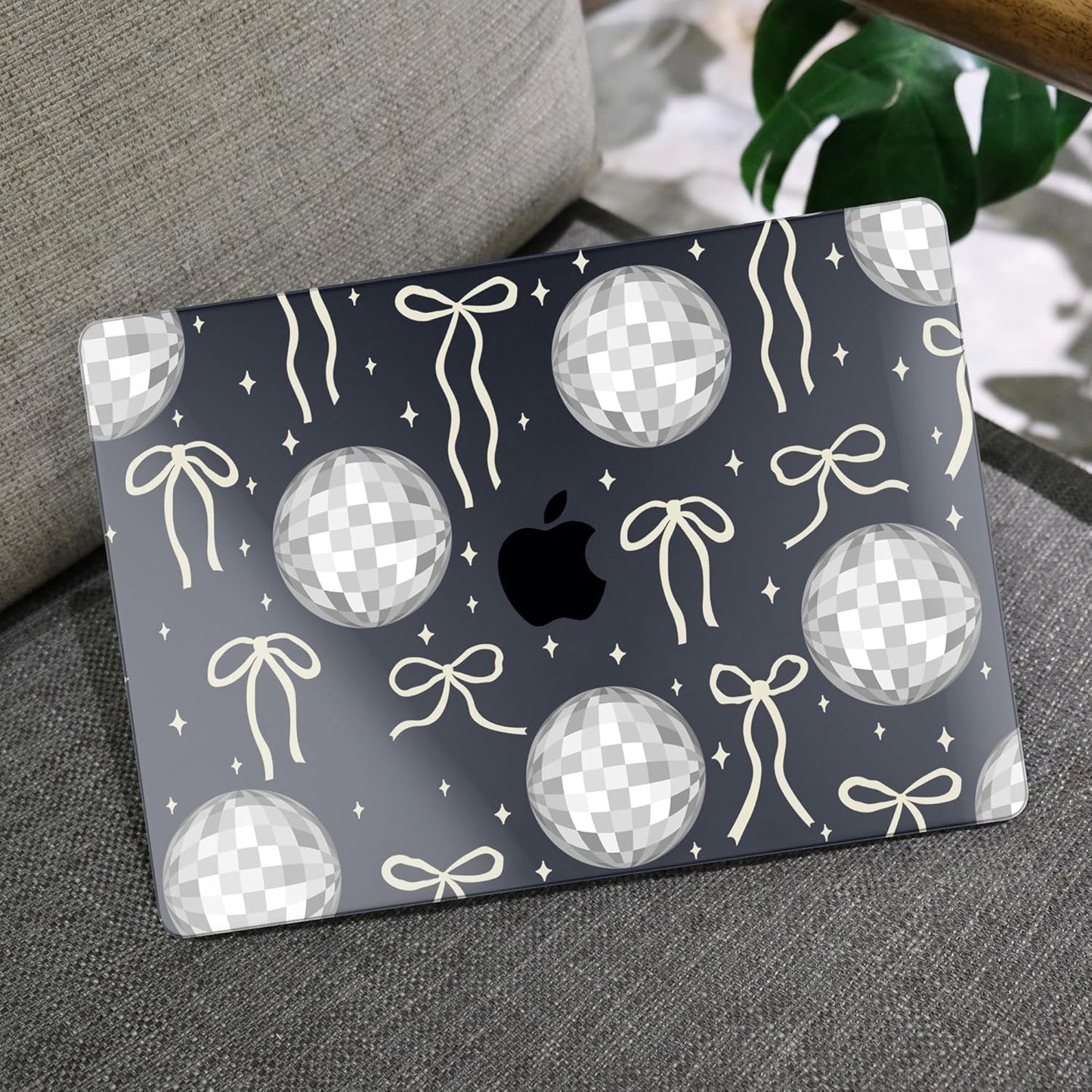 MEEgoodo for MacBook Air 13 inch Case 2021 2020 2019 2018 Released A2337 M1 A2179 A1932 with Touch ID, Plastic Hard Shell & Keyboard Cover Compatible with MacBook Air Case 13.3,Silver Disco Balls&Bows