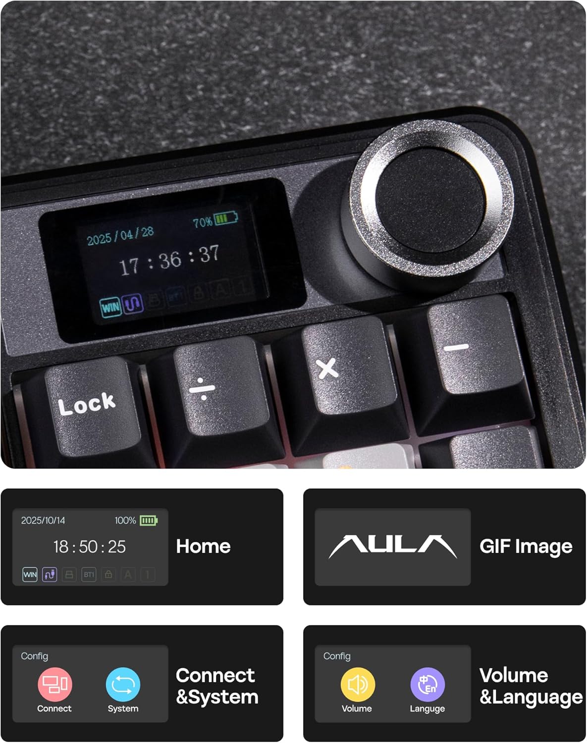 EPOMAKER X Aula F108 PRO Wireless Gaming Keyboard with Screen, 8000mAh Battery, 104 Hot-Swappable and Programmable Keys and Knob, RGB Backlight, for Mac/PC/Android (Grey&Yellow)