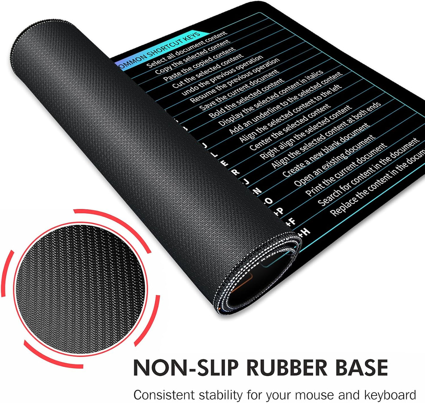 Galdas Gaming Mouse Pad XXL XL Large Long Extended Big Mousepad Non-Slip Rubber Keyboard Desk Pad with Stitched Edges for Laptop Home Office (31.5x11.8x0.08 Inch) … (Shortcut Keys1)