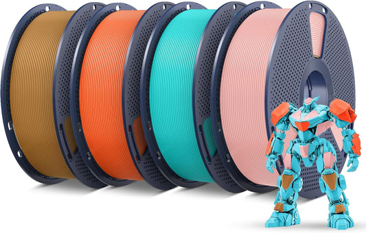 SUNLU PETG Filament 1.75mm 4KG Bundle, Less Stringing and Good Layer Adhesion, 3D Printer Filament 4kg, 1kg per Spool, Pack of 4, 4 Colors, Sky Blue+Sakura Pink+Sunny Orange+Chocolate
