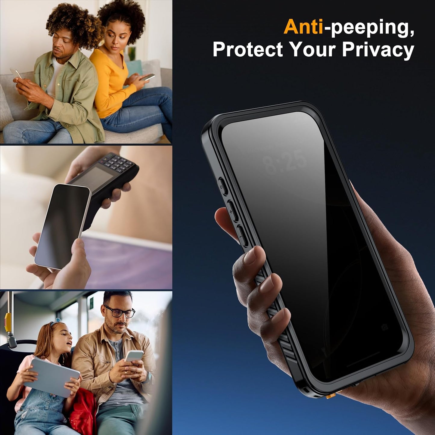 for iPhone 16 Pro Case Waterproof, Built-in Privacy Screen & HD Screen Double Front Frame [IP68 Underwater] Shockproof Dustproof Full Body Protection iPhone 16 Pro Phone Case Black