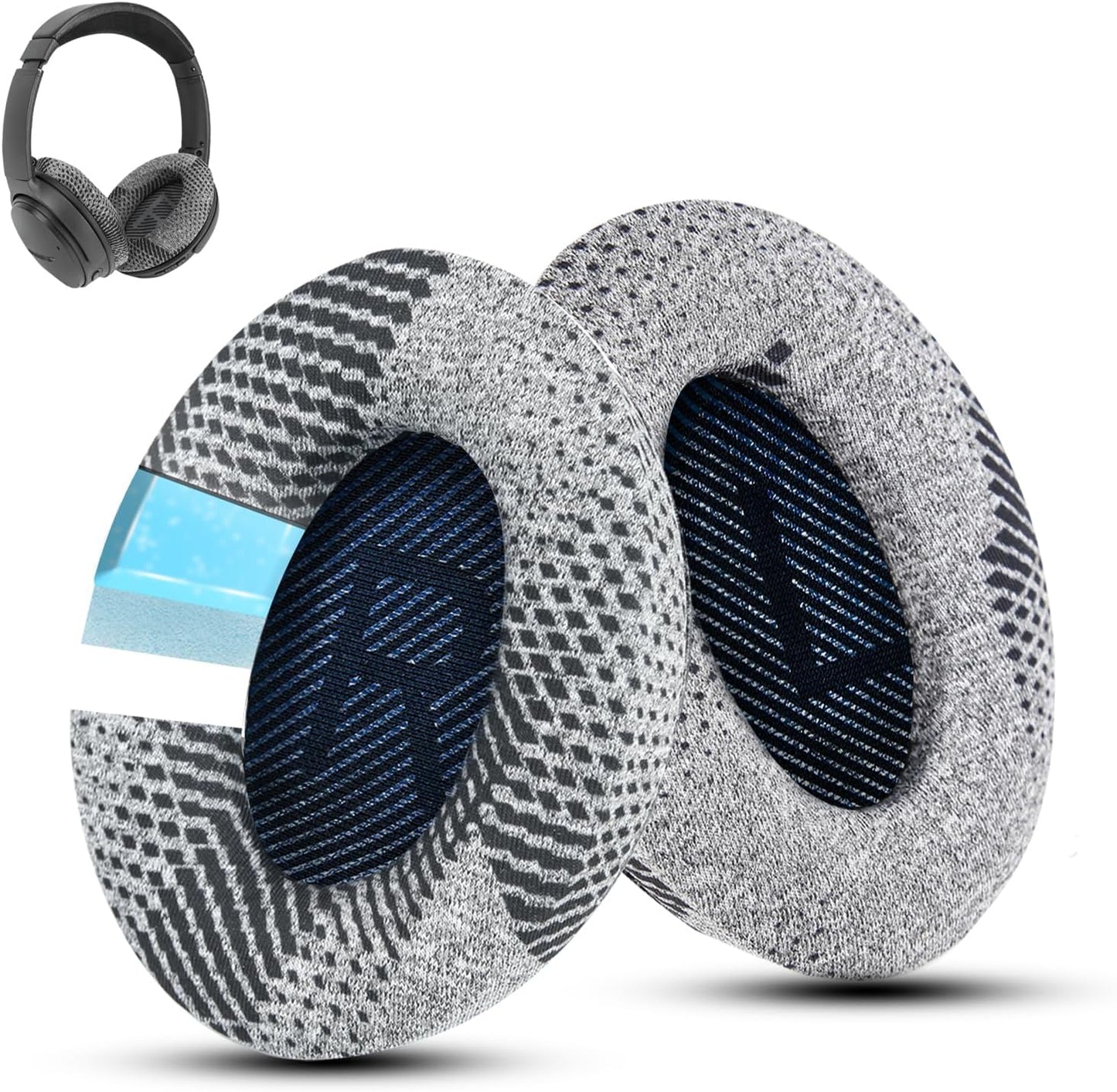 Cooling-Gel QuietComfort 35 / QC35 ii Replacement Ear Pads for Bose Headphones, Also Fit for Bose QC45 QC35 QC25 QC2 QC15/ Around-Ear 2 AE2i AE2w/ SoundTrue & SoundLink Series, Dark Blue