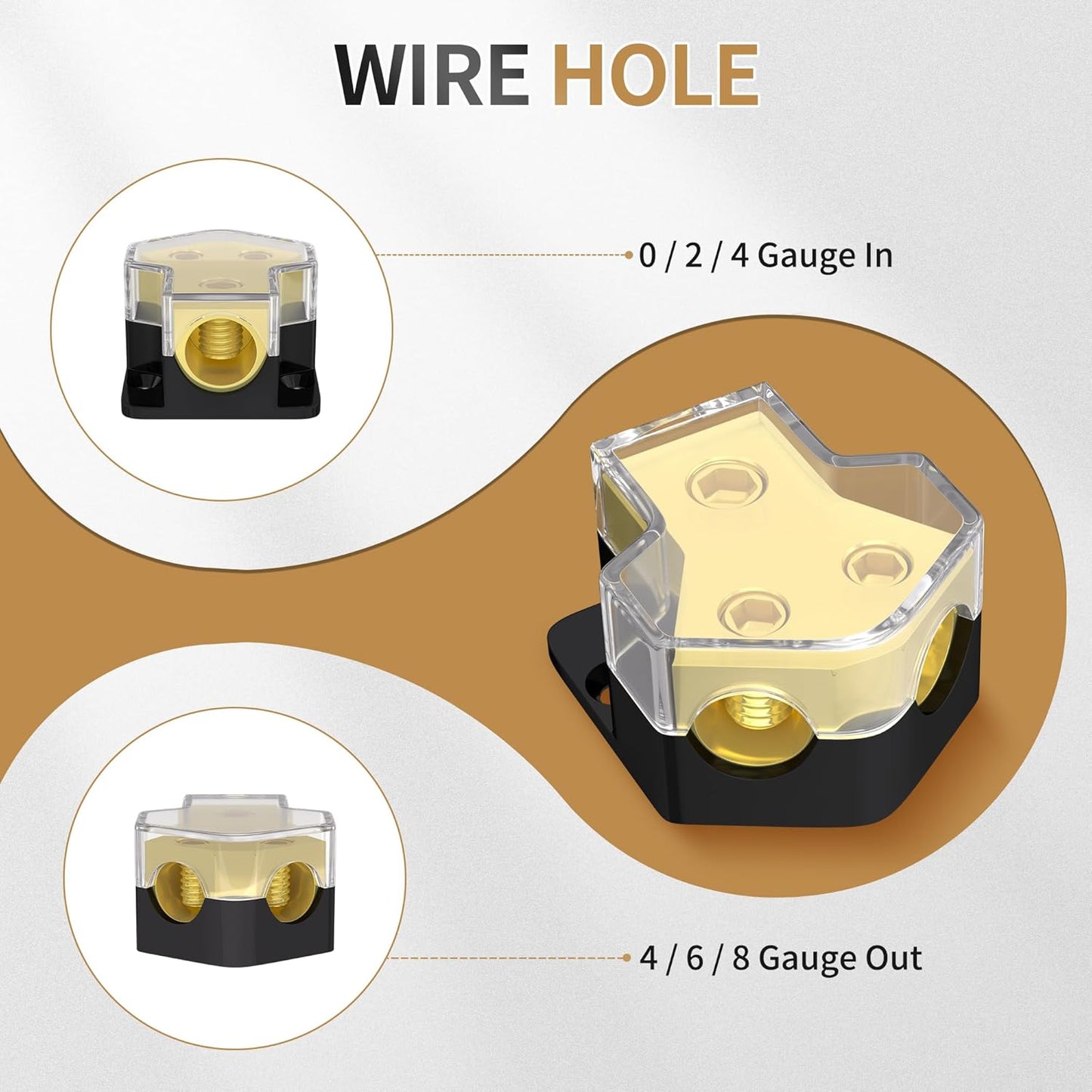 12V Power Distribution Block Car Audio Amp Splitter 2 Way 0/2/4 Gauge in 4/6/8 Gauge Out Ground Distribution Block for Automotive Car Boat