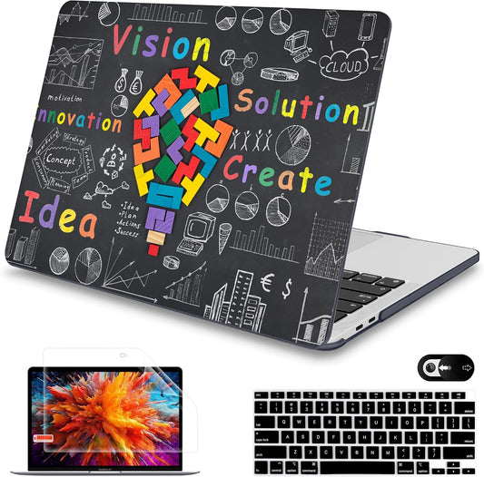 Mektron for MacBook Air 13 Case A1466/A1369 (2010-2017 Release), Snap-on Plastic Hard Shell Cover for MacBook Air 13.3 inch with Keyboard Cover,Geometric Blackboard