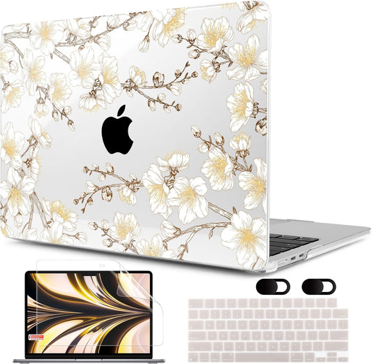 MEEgoodo Case for MacBook Air M4/M3/M2 13.6 inch 2025 2024 2022, Fit Model A3240 A3113 A2681, Compatible with MacBook Air 13 inch, Laptop Hard Shell Case with Keyboard Cover, Cherry Branches