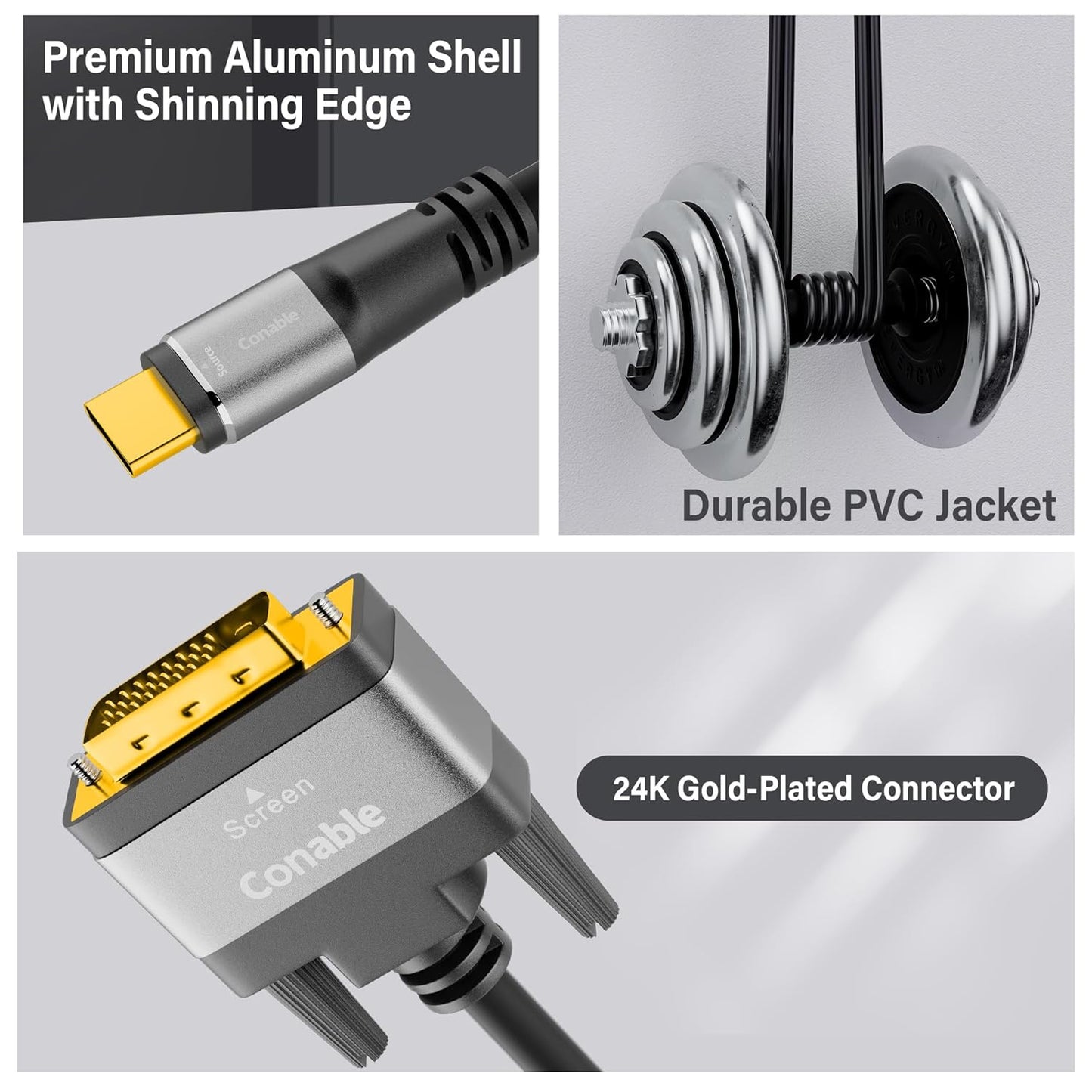 4K USB C to DVI Cable 6 FT, USB Type-C to DVI-D Adapter Cord, (Thunderbolt 3/4) Compatible with iPhone 16/15 Series, MacBook Pro/Air, iPad Pro, iMac, Galaxy S24, XPS, Surface Book 3 and More, Real 4K