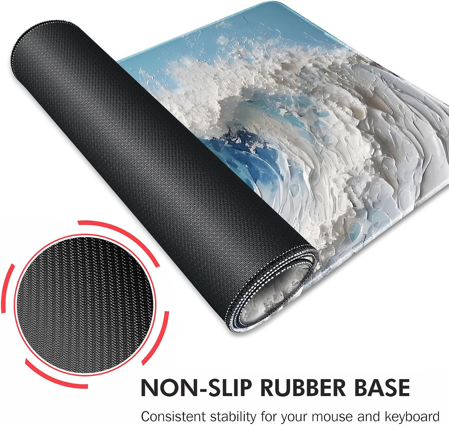 Galdas Gaming Mouse Pad XXL XL Large Long Extended Big Mousepad Non-Slip Rubber Keyboard Desk Pad with Stitched Edges for Laptop Home Office (31.5x11.8x0.08 Inch) … (Painting Waves)