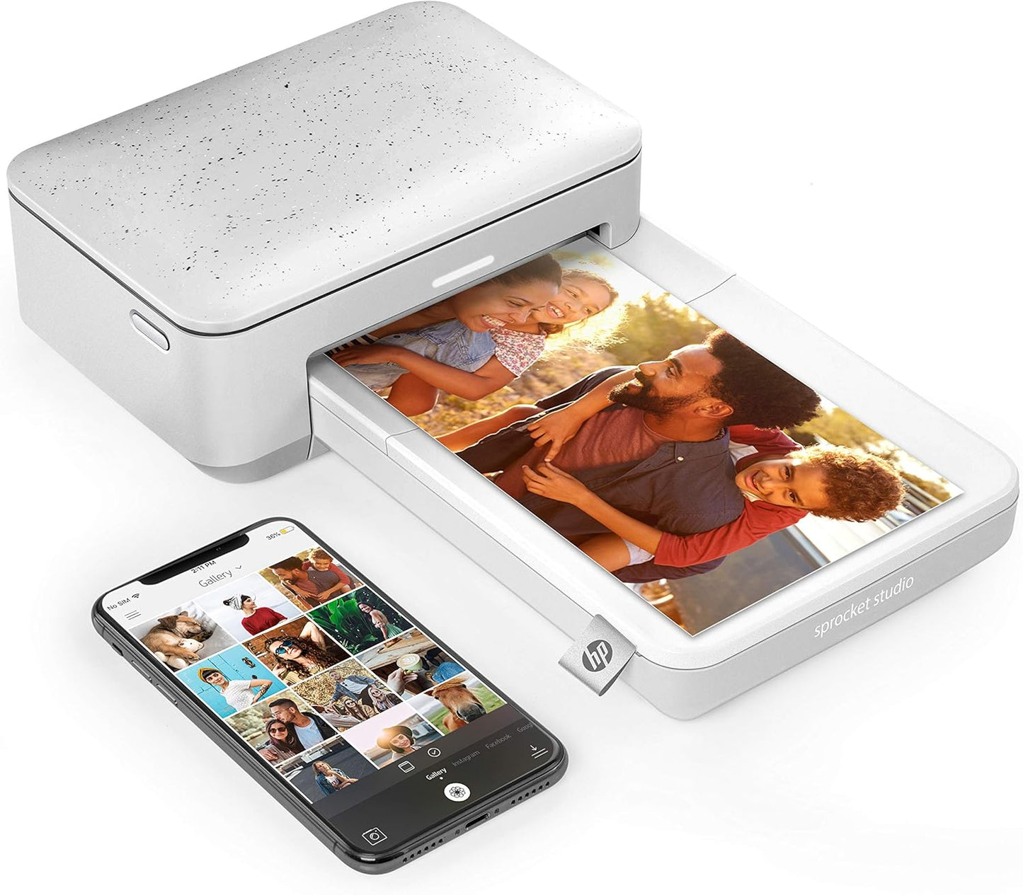 HP Sprocket Studio Plus 4x6” Instant Color Photo Printer – Bundle: Case and Photo Paper, White