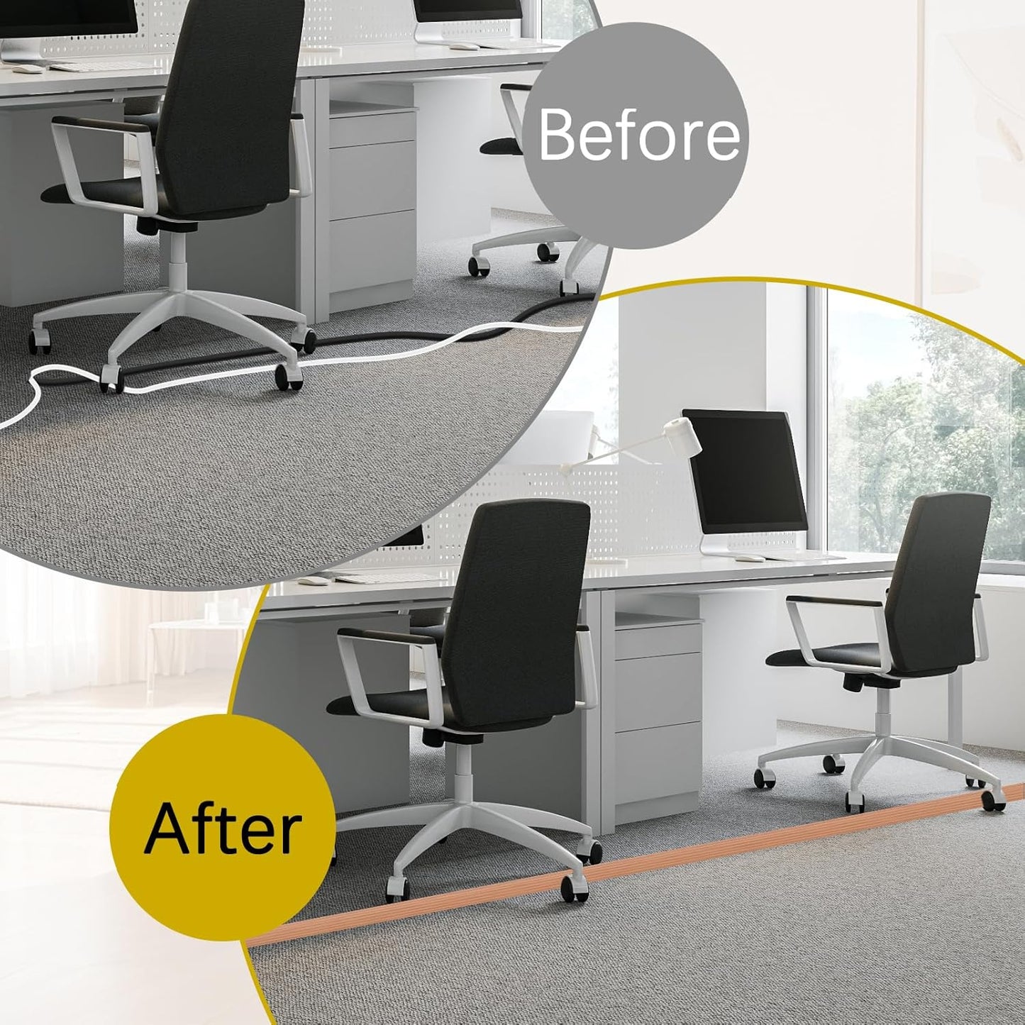 Floor Cord Cover 3.3FT Cord Covers for Wires on Floor Protect Wires & Prevent Trip Hazards, Easy to Cut for Home, Office, School, Concerts, Cavity W0.6in x H0.32in