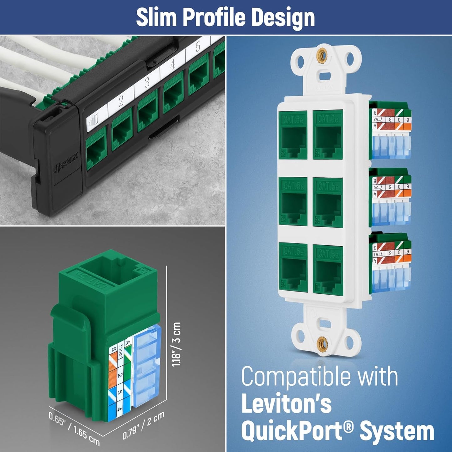 Everest 90° Angled RJ45 Cat5e Keystone Jacks 10-Pack in Green - Slim Profile Female RJ45 Connectors - Cat 5e Keystone Jack - Compatible with 90° Angled Speed Termination Tool - easyJACK (B094WB91H3)