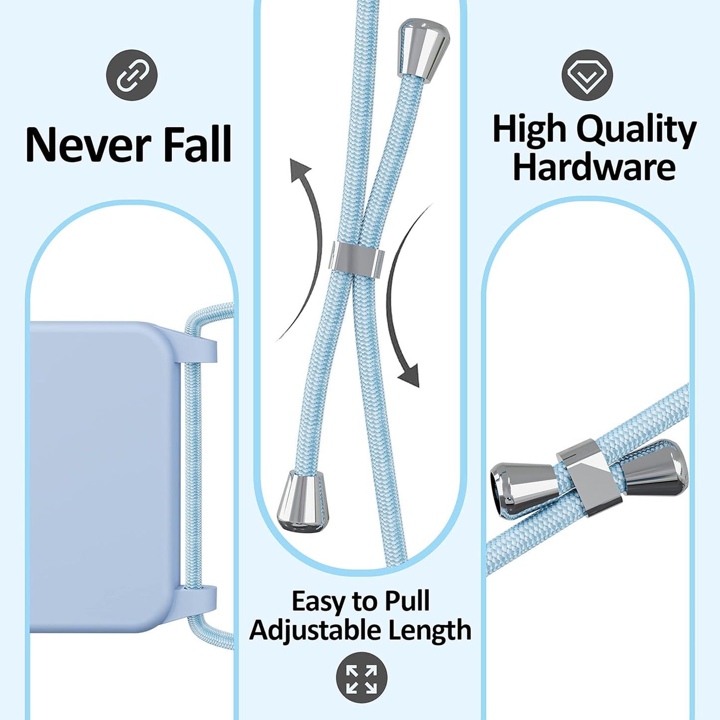 Blaspins Crossbody Lanyard Strap Case for iPhone 13 Pro, Neck Cross Body, Adjustable Holder Removable, Drop Protection Shockproof, Hands-Free Silicone Case 6.1 inch, 150 cm Strap, iP13Pro - Blue