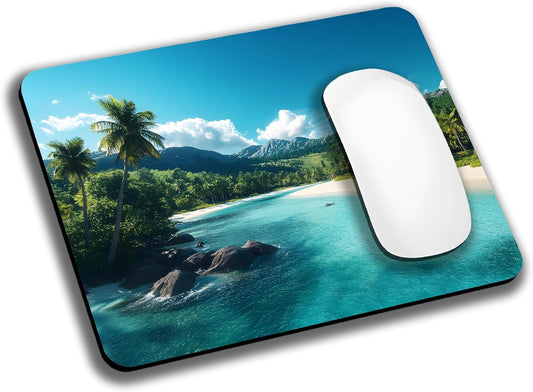 Aesthetic Beach Landscape Mouse Pads for Desk, Portable Wireless Computer Mouse pad Small Design with Women, Non-Slip Rubber Base Laptop Mousepad 9.5" x 7.9" Smooth Surface for Office & Travel