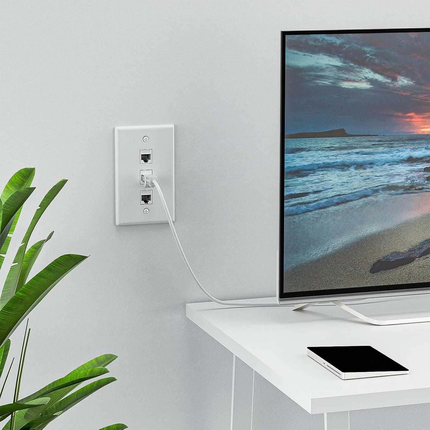 FGB 3-Port Keystone Wall Plate, with Low Voltage Mounting Bracket, with Single Gang Decorator Wall for RJ45, HDMI, and Coax Keystone Inserts, White, 10-Pack