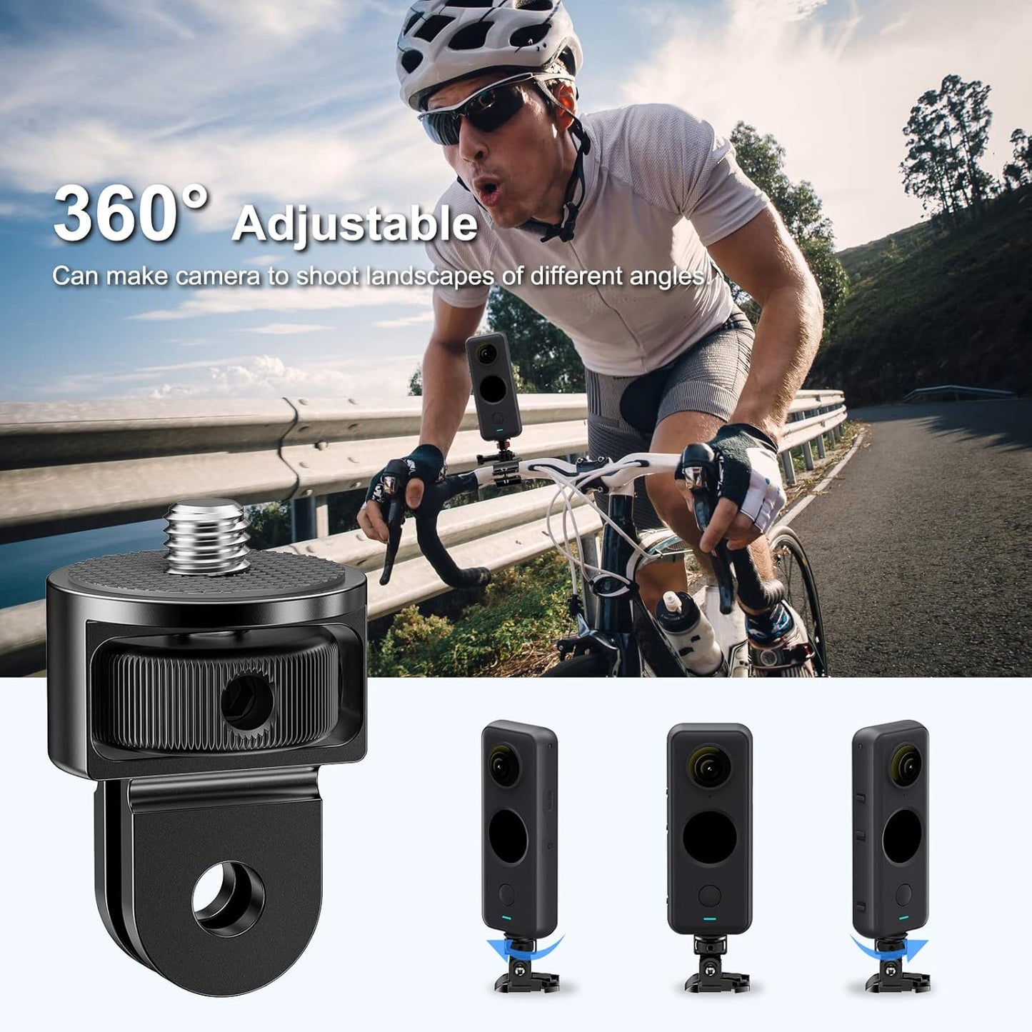 2 Pieces Camera Tripod Mount for Gopro Adapter 360°Adjustable Aluminum Alloy Conversion Adapter for GoPro Hero, Insta360, Sjcam Action Cameras and Other Standard 1/4 Accessories (GC-1)