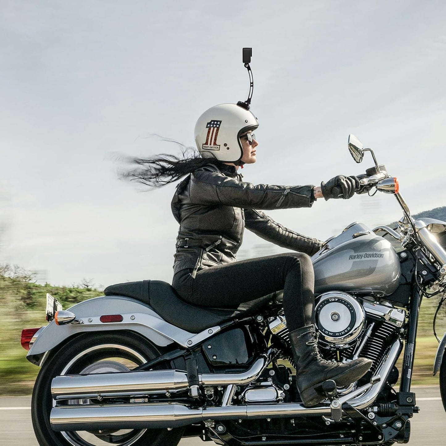 HSU Aluminum Alloy Curved Extension Arm (5.3”) Metal Pole Mount Helmet Stick Extension Arm Mount for GoPro Hero 13/12/11/10/9/8/7/6 Black, DJI Osmo Action 4/3 and More Action Cameras (Black)