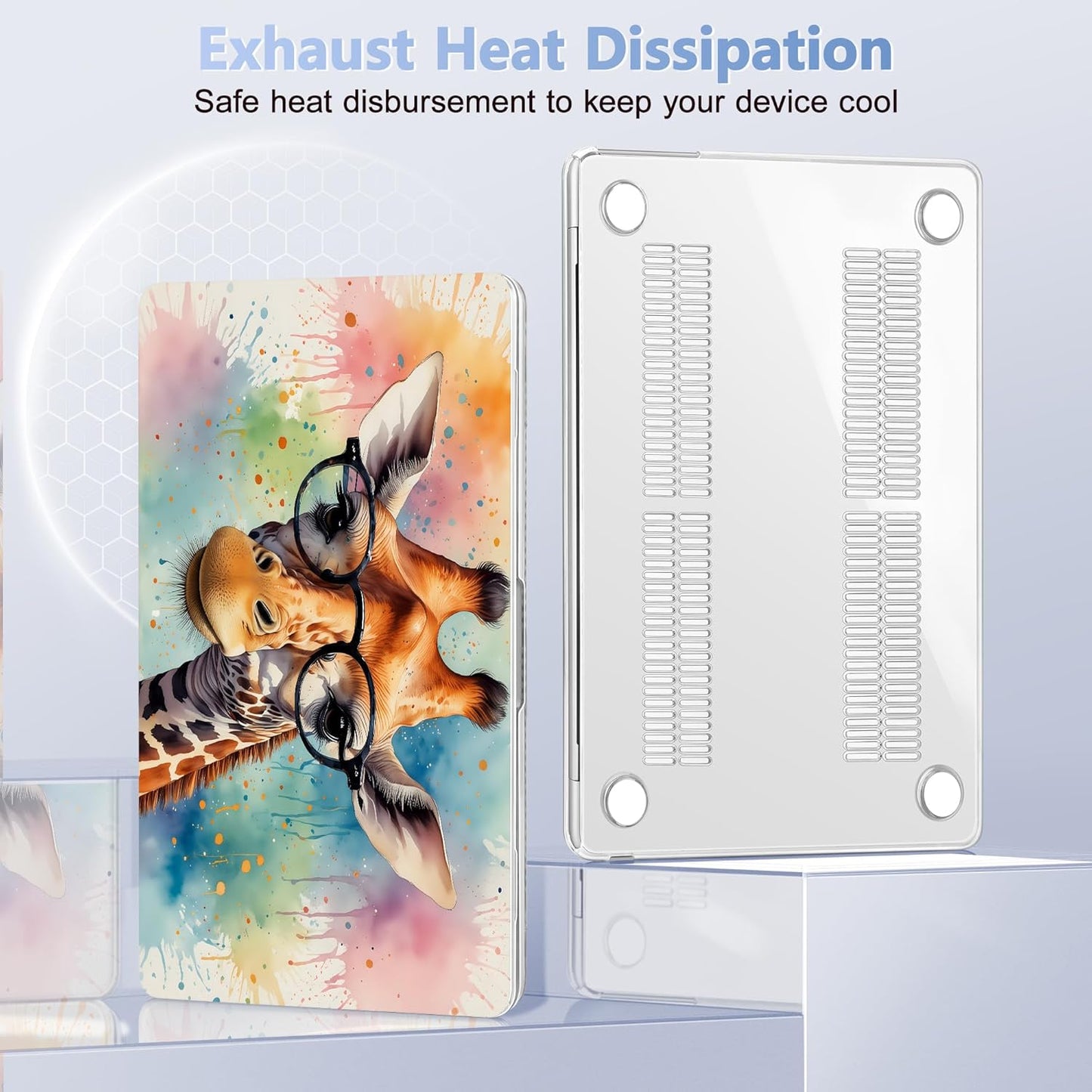 Case for MacBook Air 15 Inch 2025 2024 2023 Release M4 A3241 M3 A3114 M2 A2941, Hard Shell with Screen Protector & Keyboard Cover, Compatible with Touch ID, Glasses Giraffe