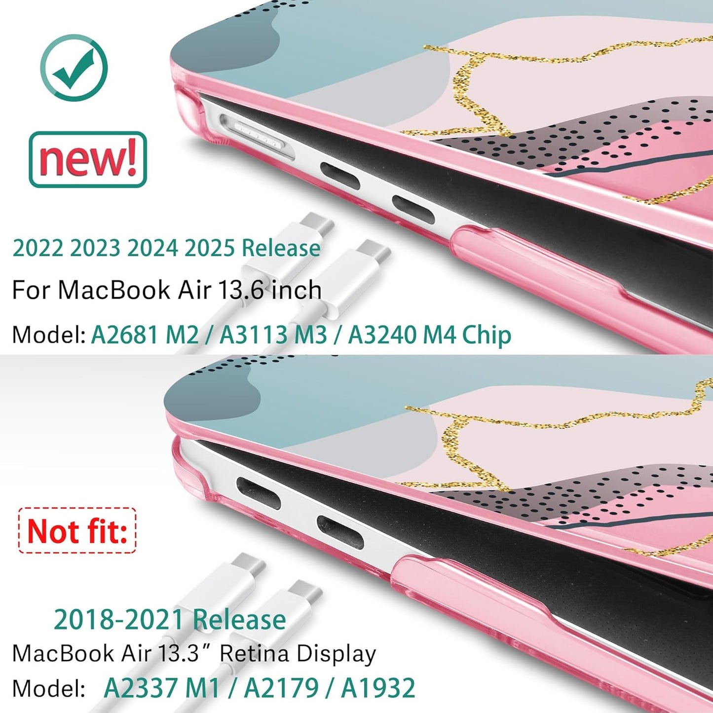 May Chen for MacBook Air 13.6 inch Case A3240 M4 A3113 M3 A2681 M2 with Retina Dispaly, 2025 2024 2023 2022 Release, Plastic Hard Shell Case with Screen Protector & Keyboard Cover, Flower Marble
