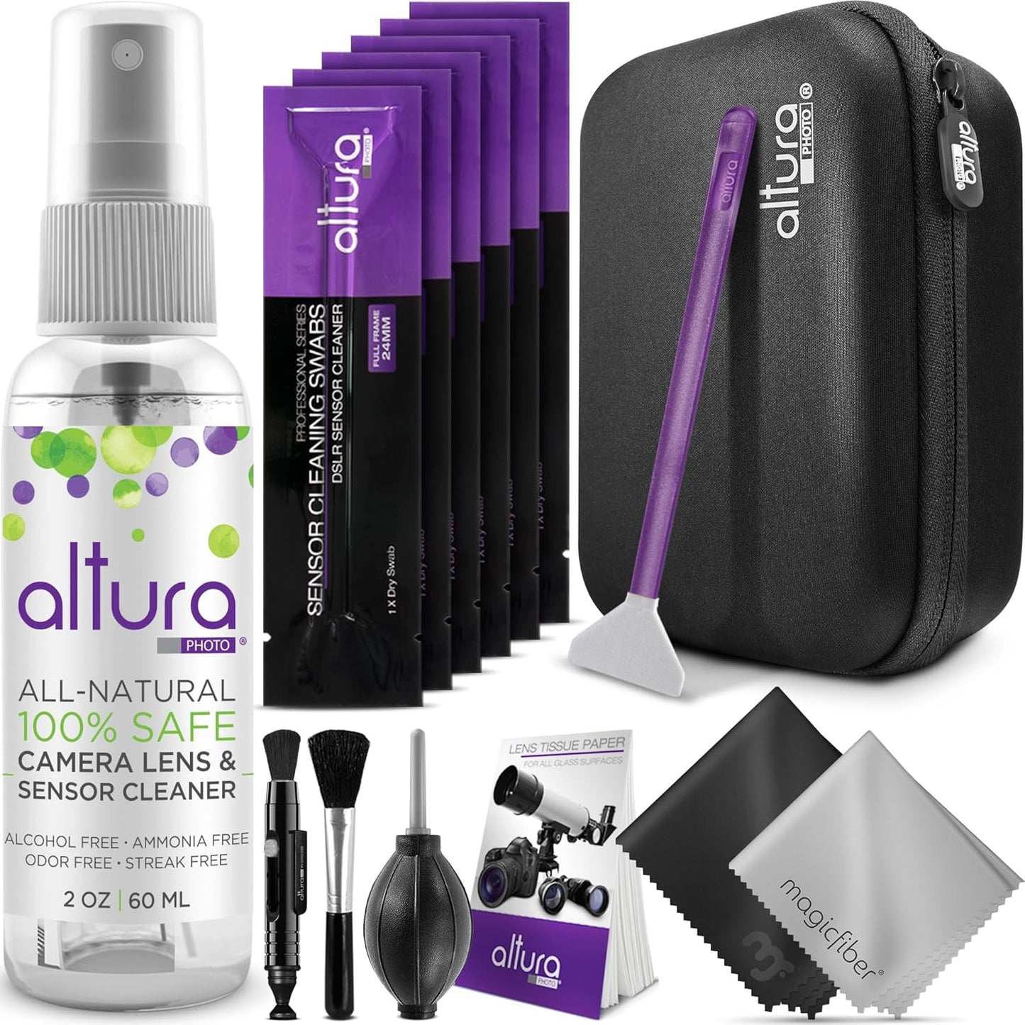 Altura Photo Professional Camera Cleaning Kit for Full Frame DSLR & Mirrorless Cameras - Lens and Sensor Cleaner - Includes Case, Spray, Swabs, Blower, Brush, Tissue Paper