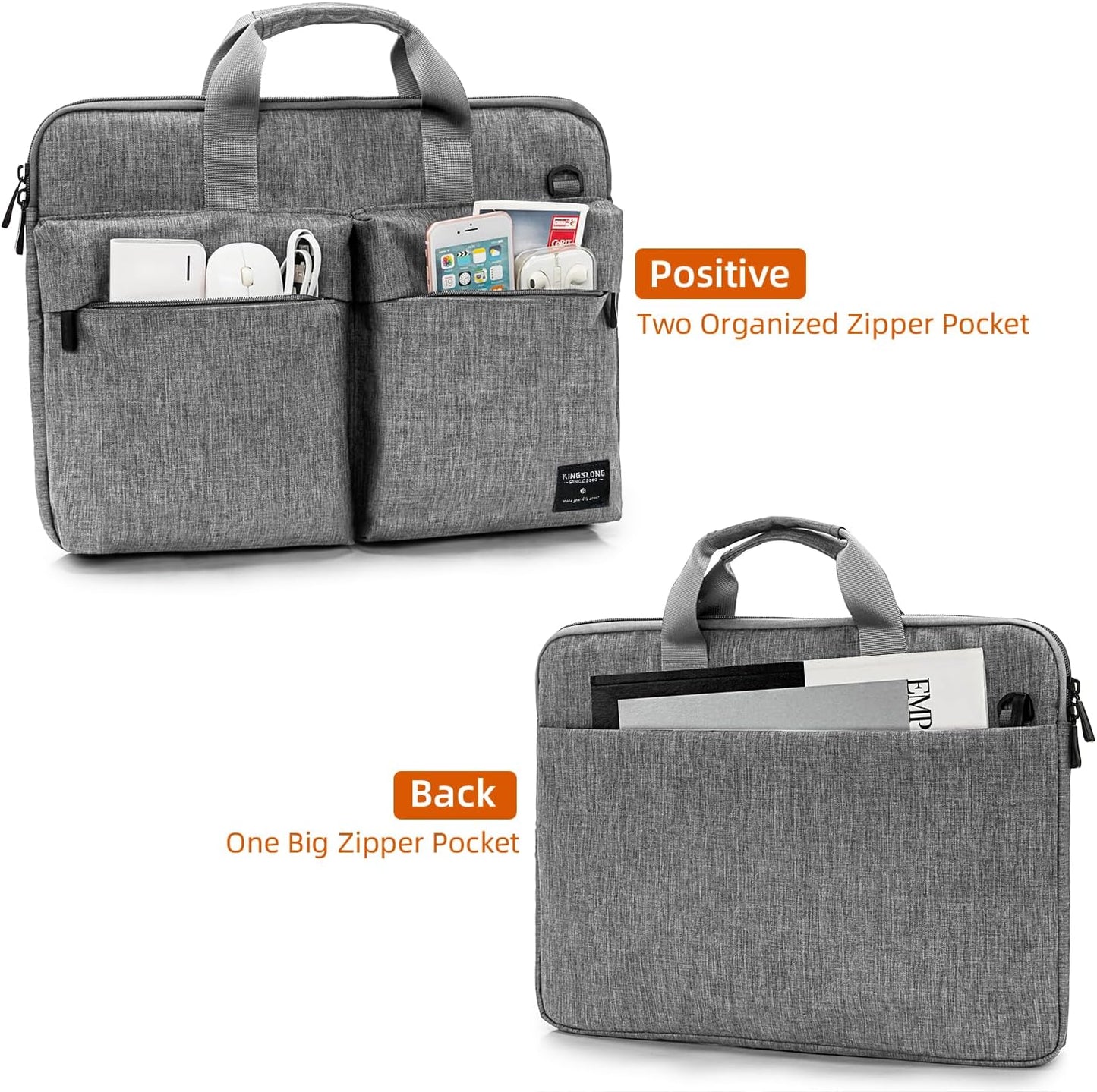KINGSLONG 14 inch Laptop Bag with Shoulder Strap, Messenger Bag,Slim Computer Carrying Case Notebook Handbag for Men Women Fit for Acer Asus Lenovo HP Toshiba, Gray