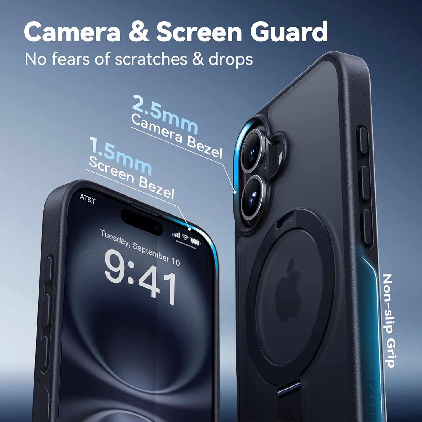 CASEKOO Designed for iPhone 16 Case with Magnetic Invisible Stand [Military Drop Protection] [Compatible with MagSafe] Shockproof Slim Translucent Matte Case 6.1 Inch, Black