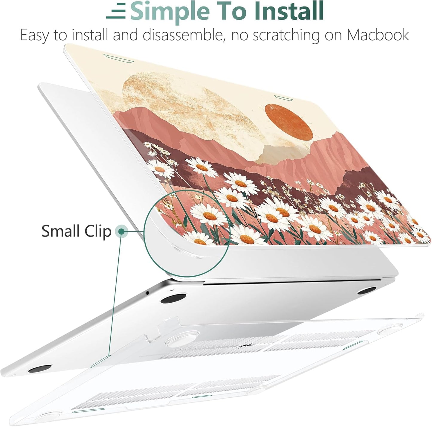 TWOLSKOO Compatible with M4 MacBook Air 13.6 inch Case 2025-2022 Release M4 A3240 M3 A3113 M2 A2681, Plastic Hard Shell & Keyboard Cover & Type C Adapter & Screen Protector, Mountains & Daisies