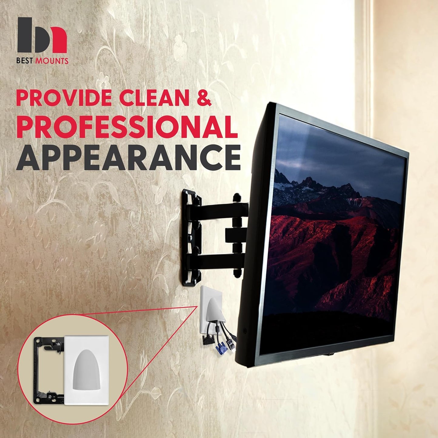 2 Pack Wall Plate Cable Pass Through with Bracket - In Wall Cable Management Kit - Snap ON Wall Plate with Single Gang Low Voltage Mounting Bracket - Decorator Cover for Low Voltage Cables