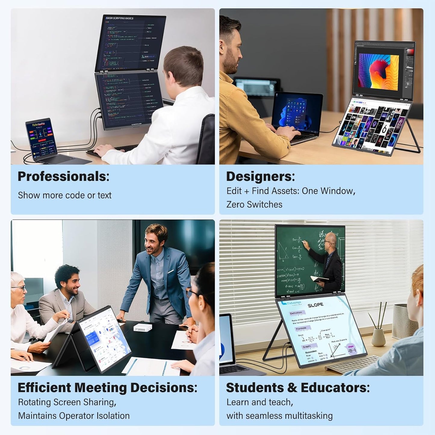 InnoView 23.8" Dual Portable Monitor 100% sRGB 3840x2160P 4K 315°Adjustable Dual Stacked Foldable Monitor Built-in Speakers Screen Extender with HDMI/USB-C/DP for Laptop Windows Mac