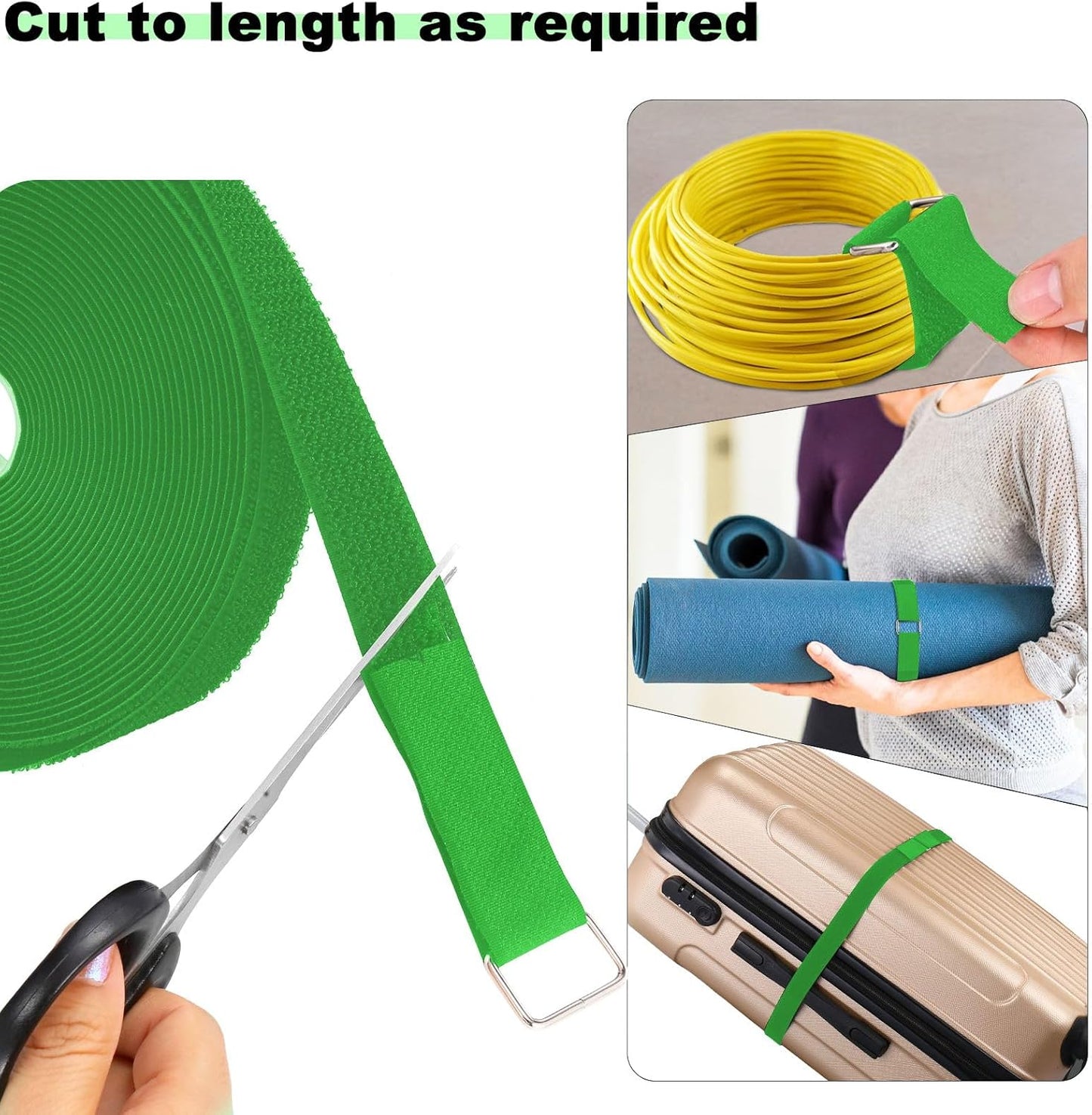 1"x16ft Hook and Loop Straps with 25 Metal Buckles, Adjustable Fastening Cable Straps, Cut-to-Length Cinch Strap, Reusable Nylon Securing Cord Ties for Organizer or Storage, 1 inch Wide,Green