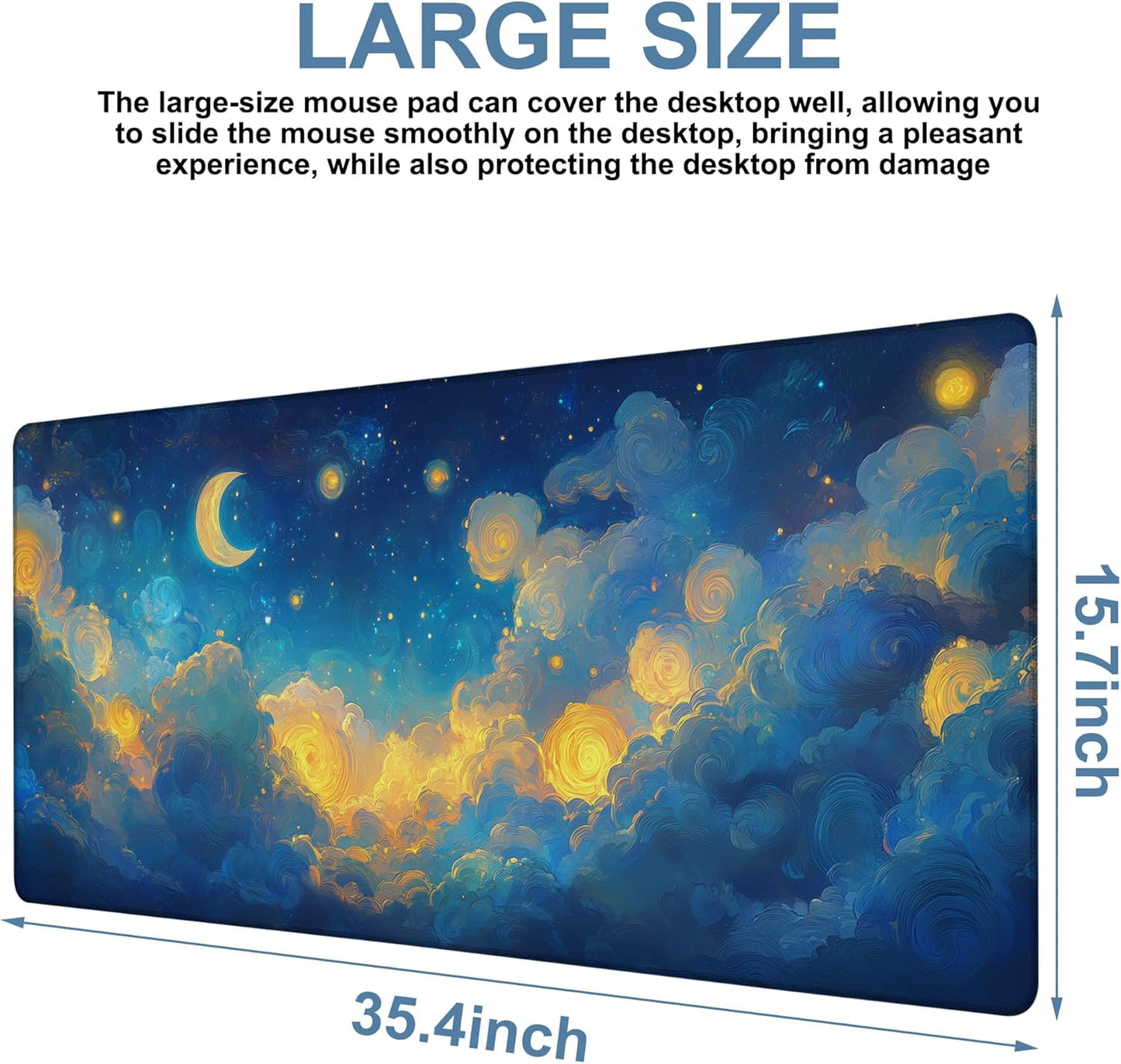 Gaming Desk Pad Large Extra Length Night Sky Mouse Pad Keyboard Laptop Non-Slip Waterproof with Rubber Base Thick Stitched Edge Mouse Mat for Office Home 35.4 x 15.7 Inches