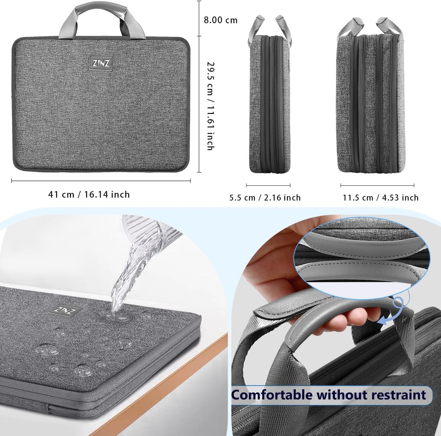 ZINZ Laptop Case Computer Sleeve Briefcase with Multi-pockets for 11.6 12.9 13 13.3 14 15 15.6 16 inch Notebooks