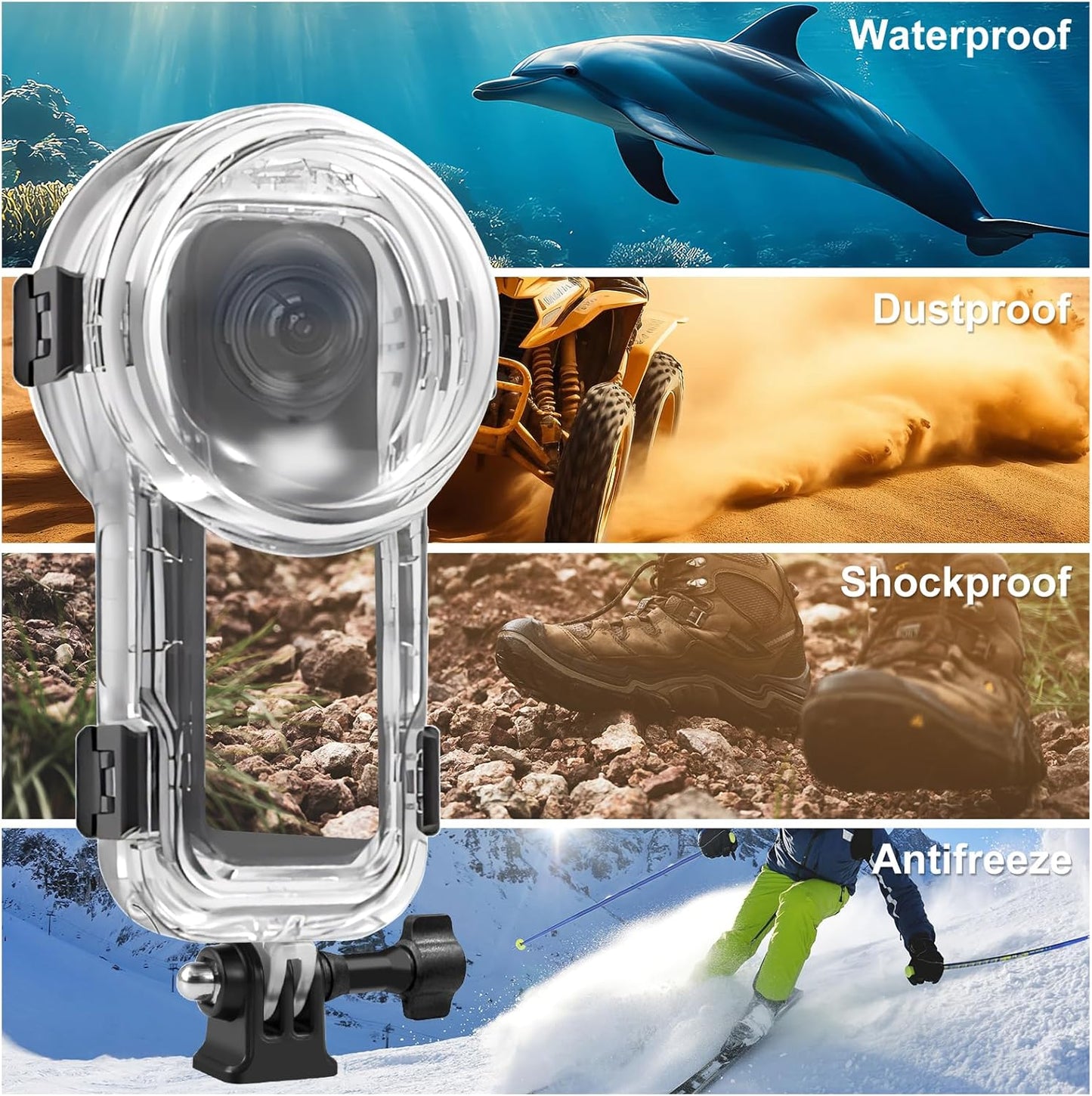 60M/196FT Invisible Diving Case for Insta360 X5 Underwater Waterproof Case Housing Shell for Insta 360 x5 Action Camera Protective Cover Accessories for Diving Surfing Swimming Skiing