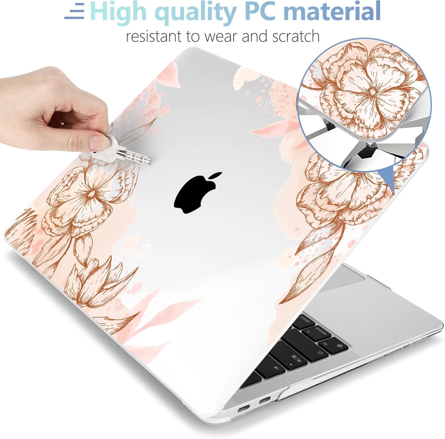 MEEgoodo for MacBook Air 13.3 inch Case 2021 2020 2019 2018 A2337 M1 A2179 A1932,Clear Case for MacBook Air M1, Laptop Shell with Keyboard Webcam Cover & Trackpad Film & Type C Adapter,Floral Elements