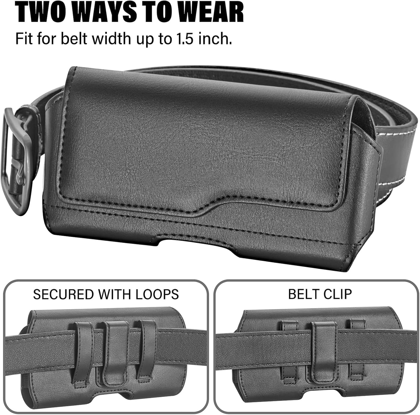 Holster Case for iPhone 15 Plus&15Pro Max, 14 Plus&14Pro Max, 13/12/11 Pro Max, Samsung Galaxy S24+ S23+ S22+ S21+ Plus Series, Phone Holder with Belt Clip (Fits Otterbox Commuter Case on)Black
