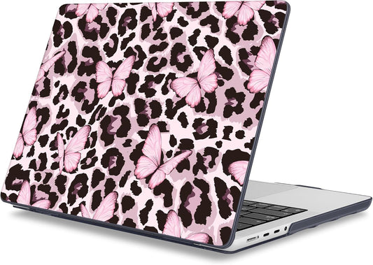 Mektron Case for 2025 MacBook Pro 16" M4 A3403 A3186 M3 A2991 M2 A2780 M1 A2485 (2021/2023/2024) Pro/Max with Touch ID, Hard Shell Plastic Laptop Cover Keyboard Cover, Leopard Pink Butterfly