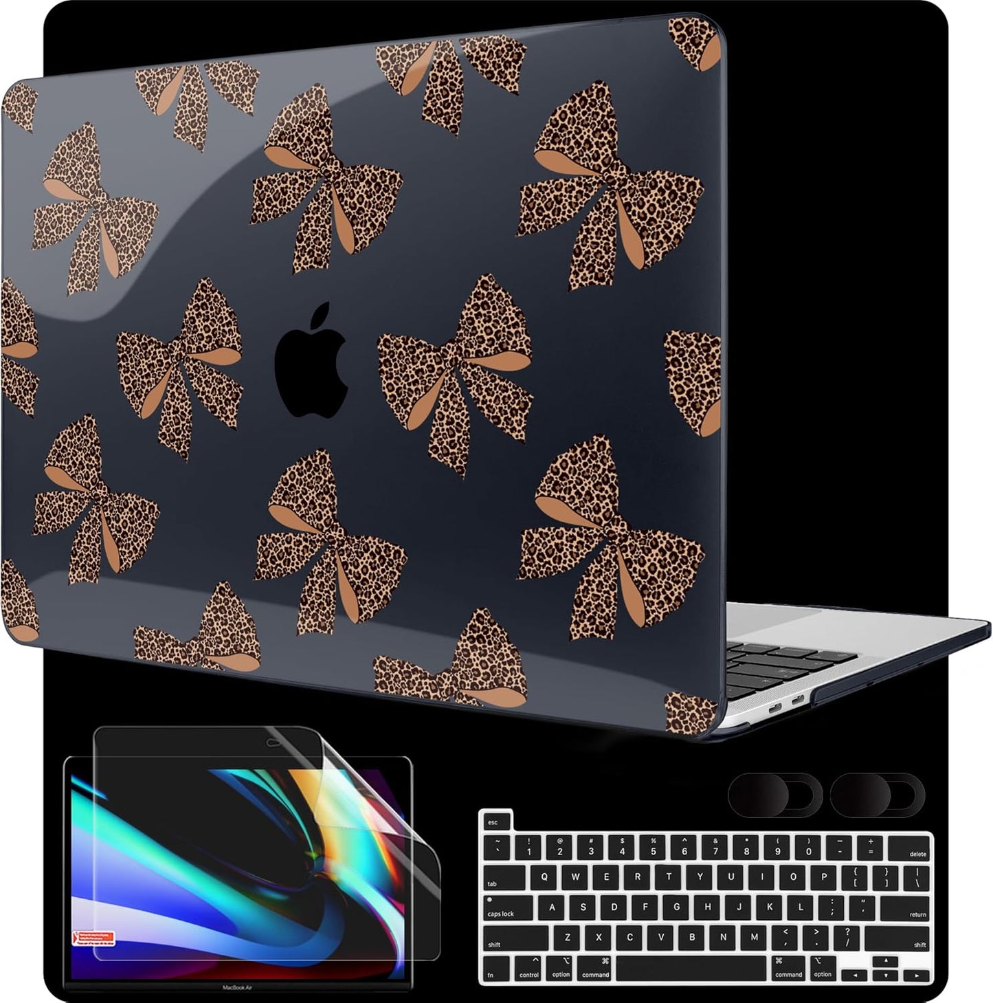 MEEgoodo Case for MacBook Pro 13 inch Case 2022 2021 2020 New A2338 M2/M1 A2251 A2289, Laptop Hard Shell with Keyboard & Camera Cover Compatible with 13 inch MacBook Pro, Leopard Print Bows
