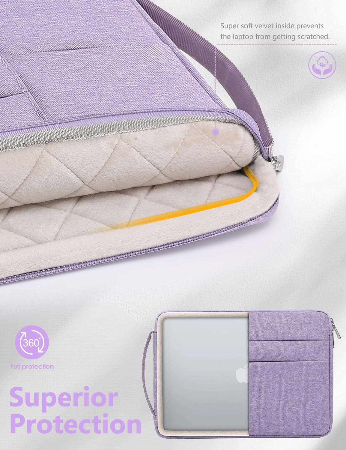 HYZUO 15-16 Inch Laptop Sleeve Bag for MacBook Pro 16 M4/M3/M2/M1 2025-2019, 15" Surface Book, Portable NoteBook Case for 15" 15.6" HP Dell Lenovo ThinkBook Asus Acer Samsung HUAWEI, Lilac Purple