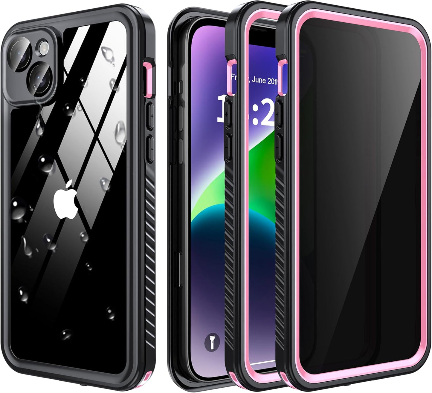 for iPhone 14 Plus Case Waterproof - Built-in Privacy Screen Protector & HD Screen Protector [IP68 Underwater] Shockproof Dustproof Full Body Protection iPhone 14 Plus Phone Case Pink