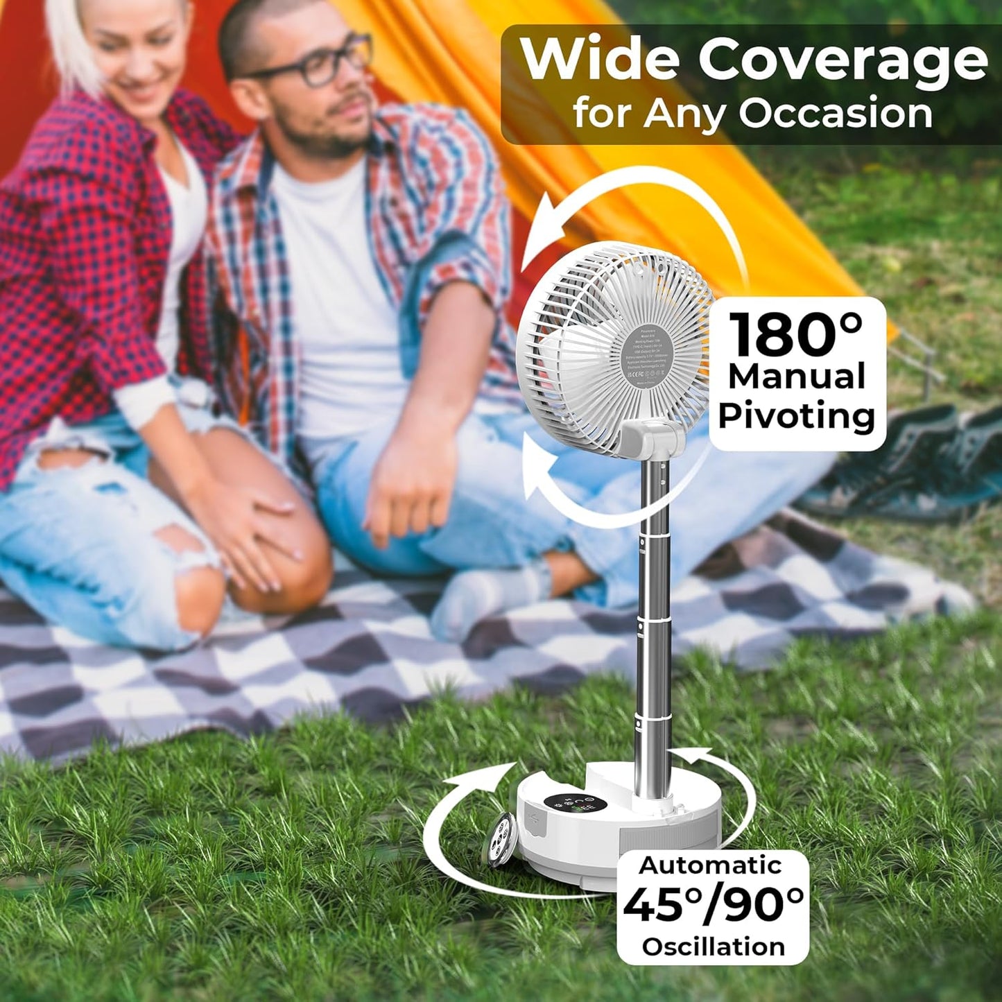 20000mAh Battery Operated Camping Fan - 112Hrs Rechargeable Oscillating Table Fan with Light & Timer, 8 Speeds Portable Travel Fan for Cruise RV Trip, Hurricane Power Outage (8" with Case)