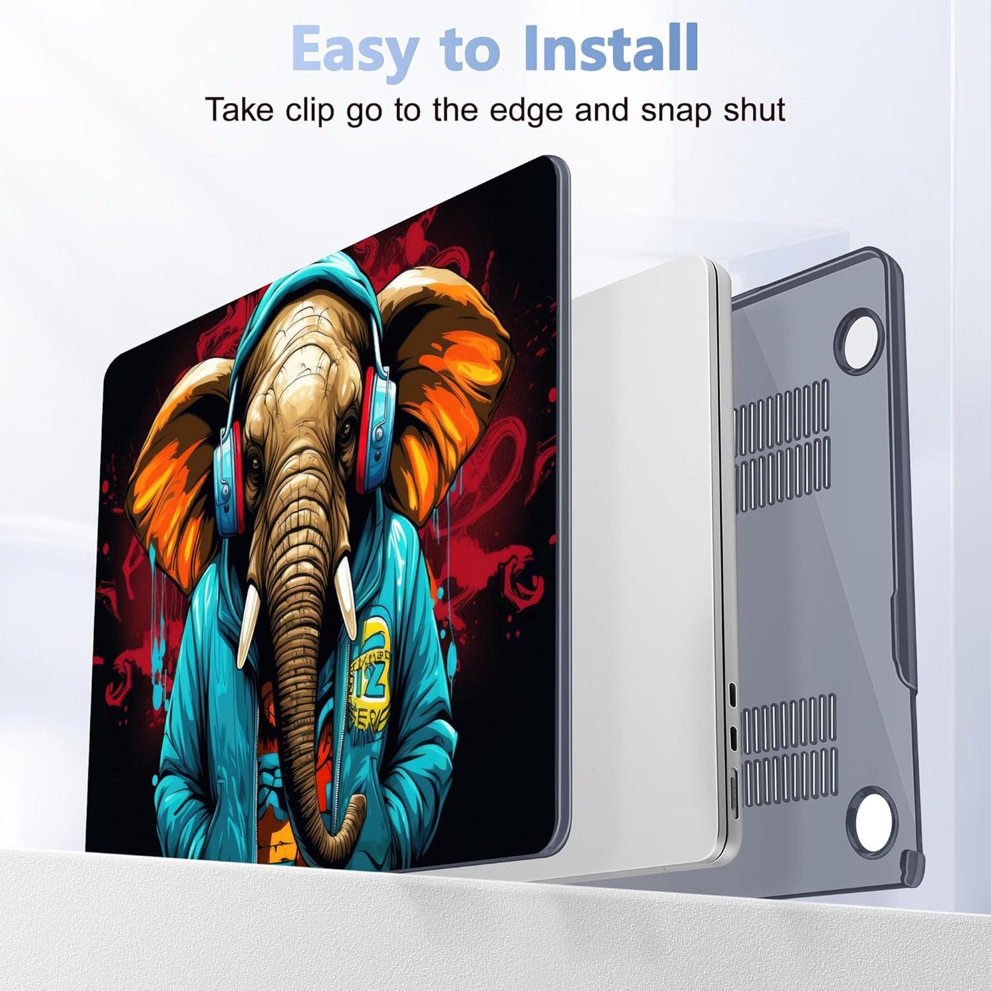 Case for MacBook Air 15 Inch 2025 2024 2023 Release M4 A3241 M3 A3114 M2 A2941, Hard Shell with Screen Protector & Keyboard Cover, Compatible with Touch ID, Elephant Hoodie