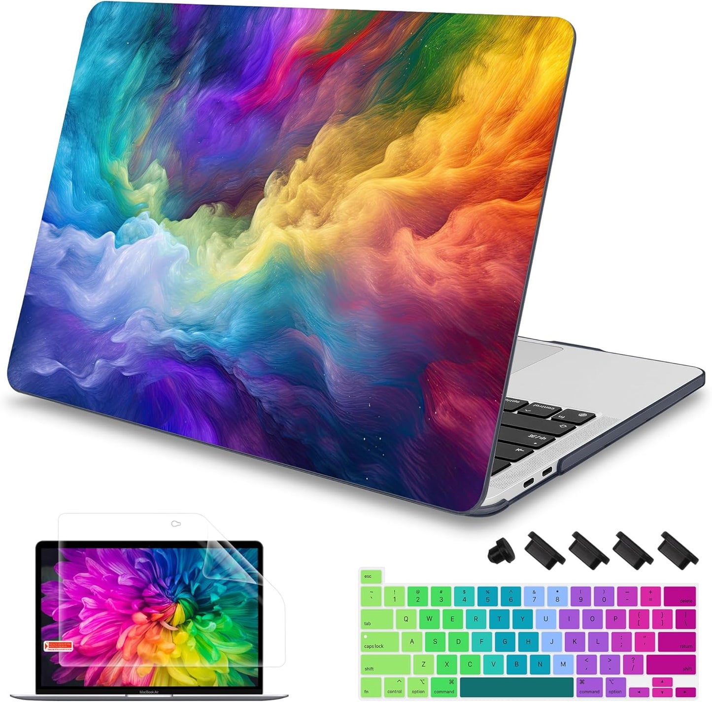 Mektron Case for MacBook Pro 16 Inch A2141 Cover 2019 Release 16" with Liquid Retina Display/Touch ID, Plastic Hard Shell with Keyboard Skin & Screen Protector & Dust Plug, Rainbow Cosmic