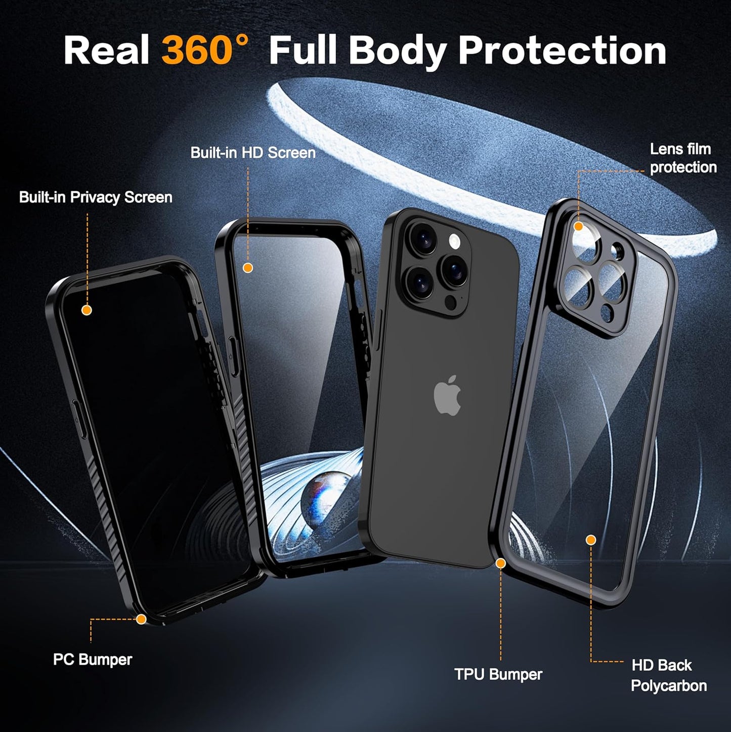 for iPhone 14 Pro Case Waterproof - Built-in Privacy Screen Protector & HD Screen Protector [IP68 Underwater] Shockproof Dustproof Full Body Protection iPhone 14 Pro Phone Case Black