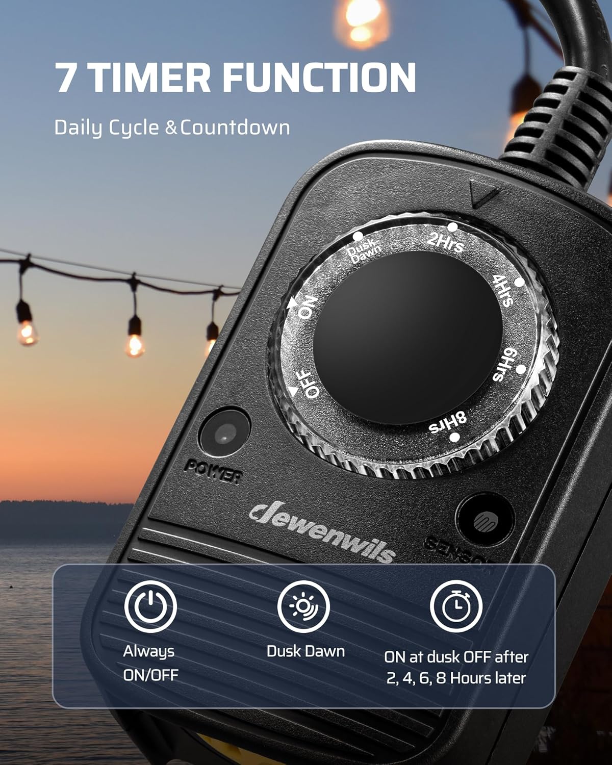 DEWENWILS Outdoor Timer for Lights, Dusk to Dawn Sensor for Electrical Outlet, Weatherproof Light Timer for Christmas, Halloween, 10A, 1/2 HP, UL Listed, 2 Pack