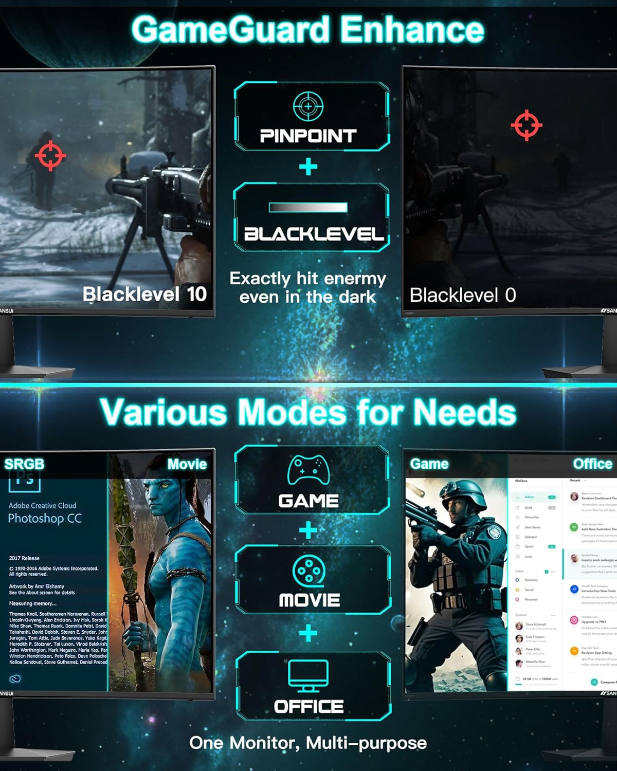 SANSUI 27 Inch Curved 160Hz Gaming Monitor, 1500R Curved Computer Gaming Monitor FHD 1080P, 4000:1, 110% sRGB, FPS/RTS, 1Ms MPRT|FreeSync|HDR|Low Blue Light|HDMI DP| VESA Support, HDMI Cable Incl.