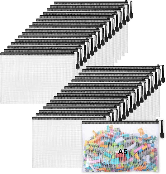 Jetec 32 Pcs Mesh Zipper Bags Toy Storage Bikini Organizer Bag Bolsas Para Guardar Trajes De Baño Waterproof Zipper Reusable Pouch Puzzle Multipurpose for Storage Office(Black,9 x 7 Inch)
