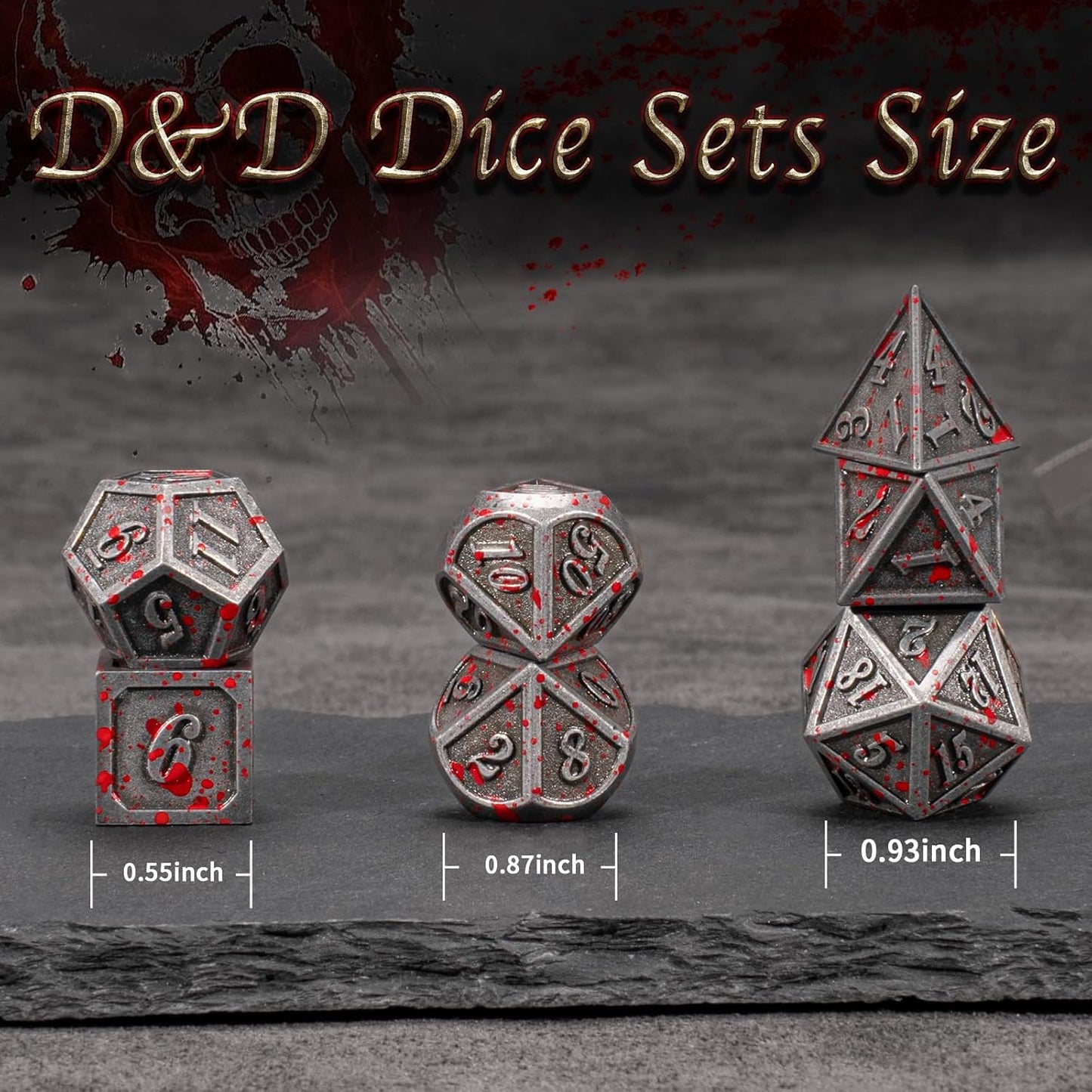 D&D Dice,DND Dice Set for Dungeons and Dragons,D20 Metal Dice for Gaming Dice Set or RPG Role Playing MTG Tabletop Board Games（SilverBlood）