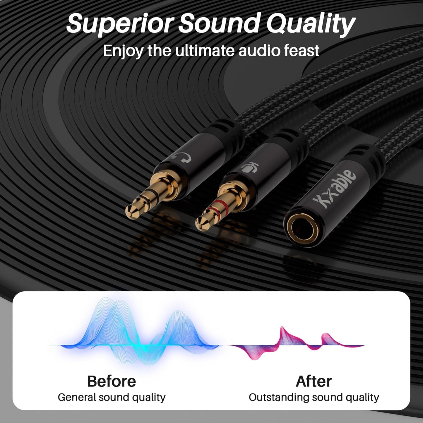 Headphone Splitter for Computer, 3.5mm Female to Dual 3.5mm Male Audio Splitter Cable, Stereo Jack Earphones Headset to PC Laptop Adapter, 1/8inch 2-in-1 Y Separator Aux Dongle Converters, 6FT