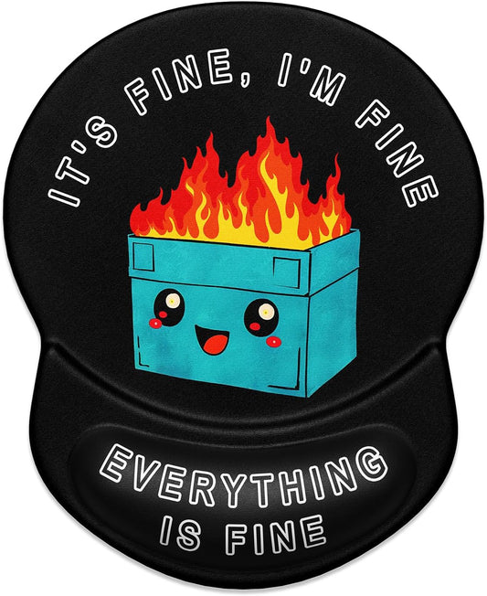 ITNRSIIET Ergonomic Mouse Pad with Gel Wrist Support Small Wrist Rest Smooth Surface Non-Slip PU Base Comfortable Office Supplies Pain Relief, 8.7 x 7.2 inches, Cute Dumpster