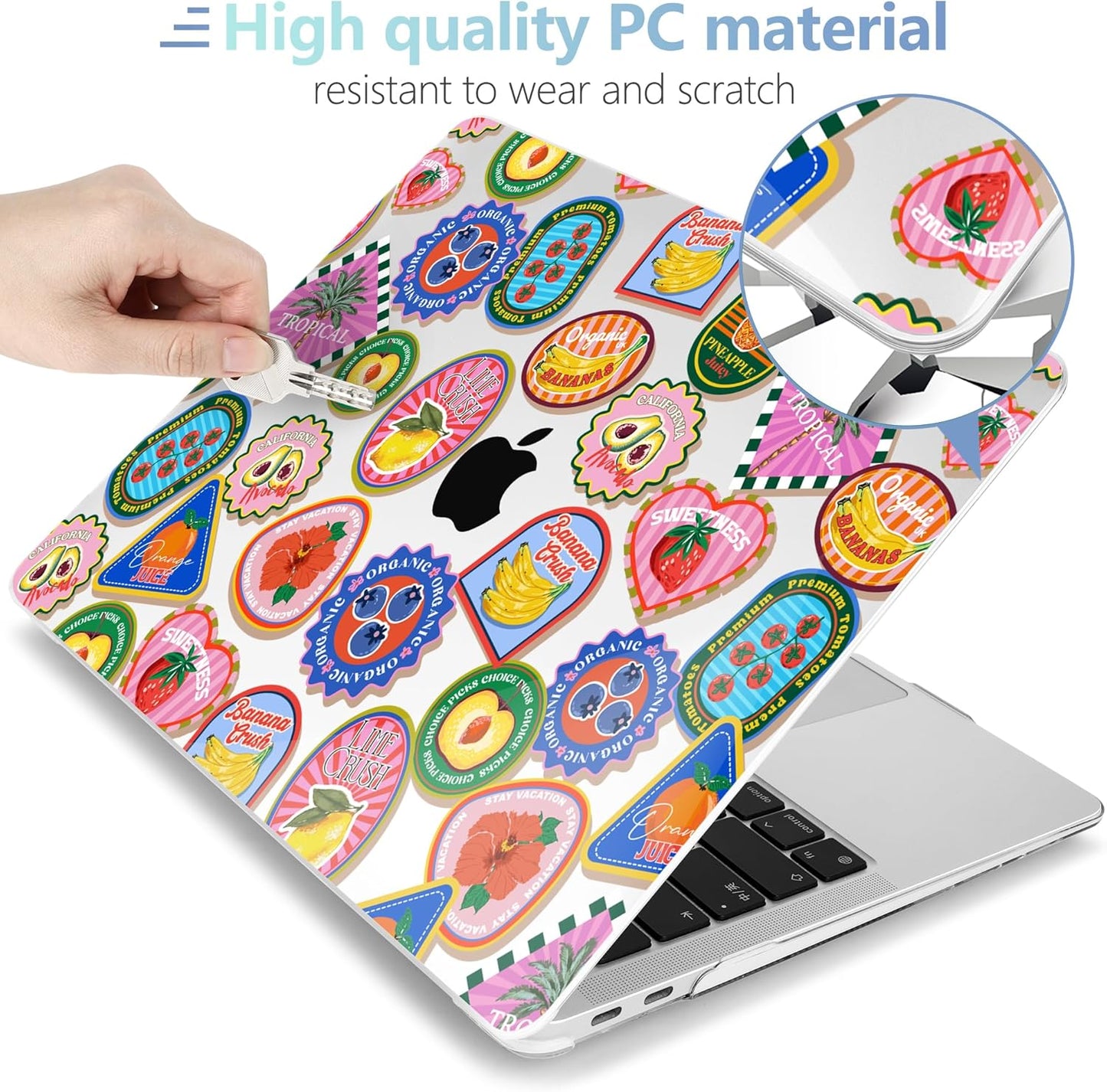 MEEgoodo for MacBook Air 13 inch Case 2021 2020 2019 2018 Released A2337 M1 A2179 A1932 with Touch ID, Plastic Hard Shell & Keyboard Cover Compatible with MacBook Air Case 13.3,Fruit & Sticker